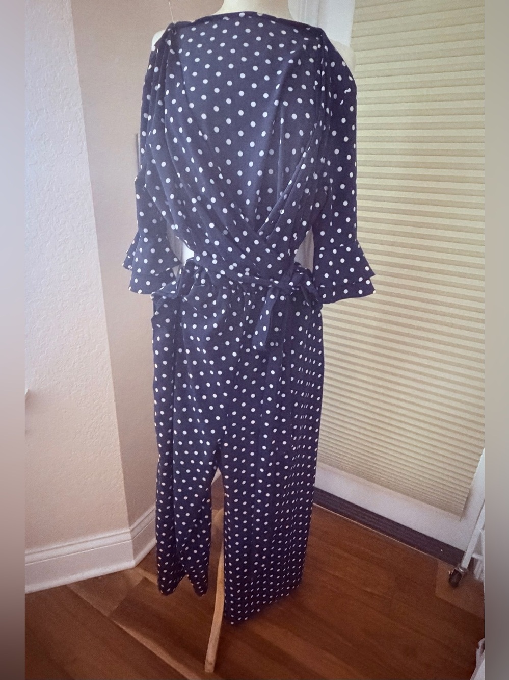 Polka Dot Navy Jumpsuit with Belt